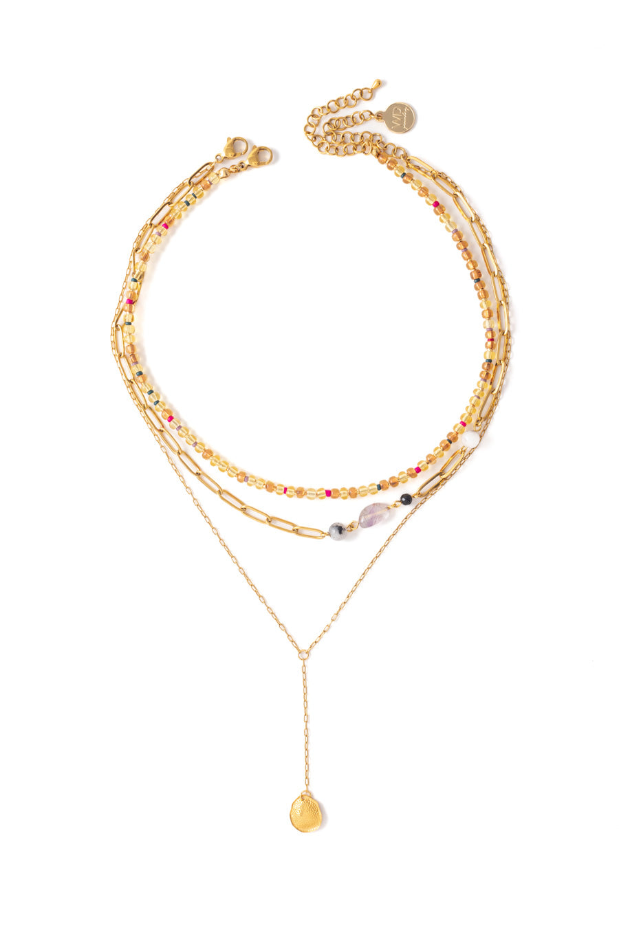 Multi-Layered Gold Necklace with Colorful Beads