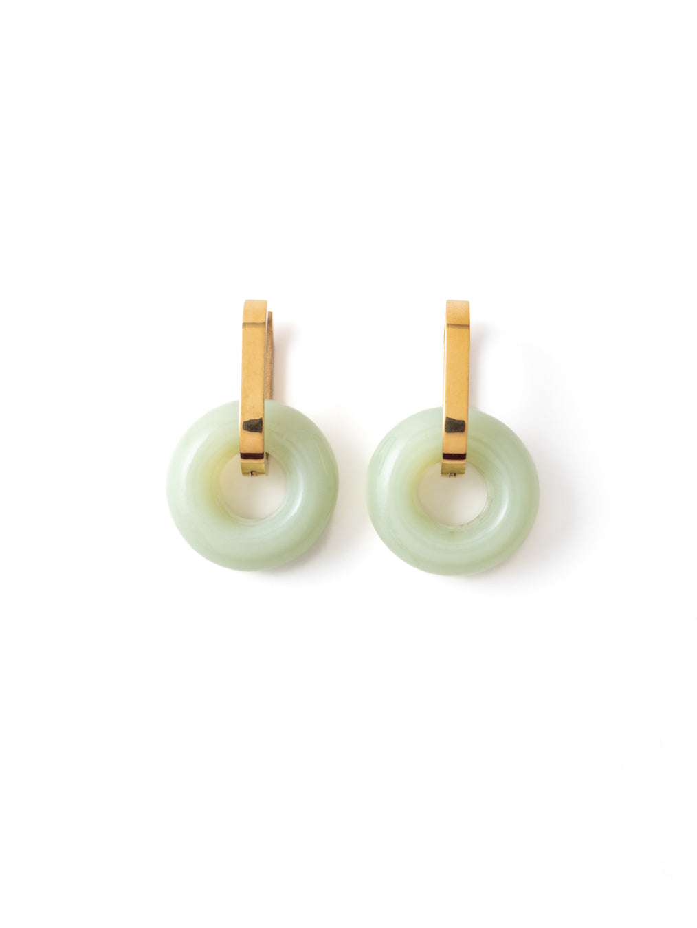 Elegant Gold Oval Hoop Earrings with Jade Glass Pendant