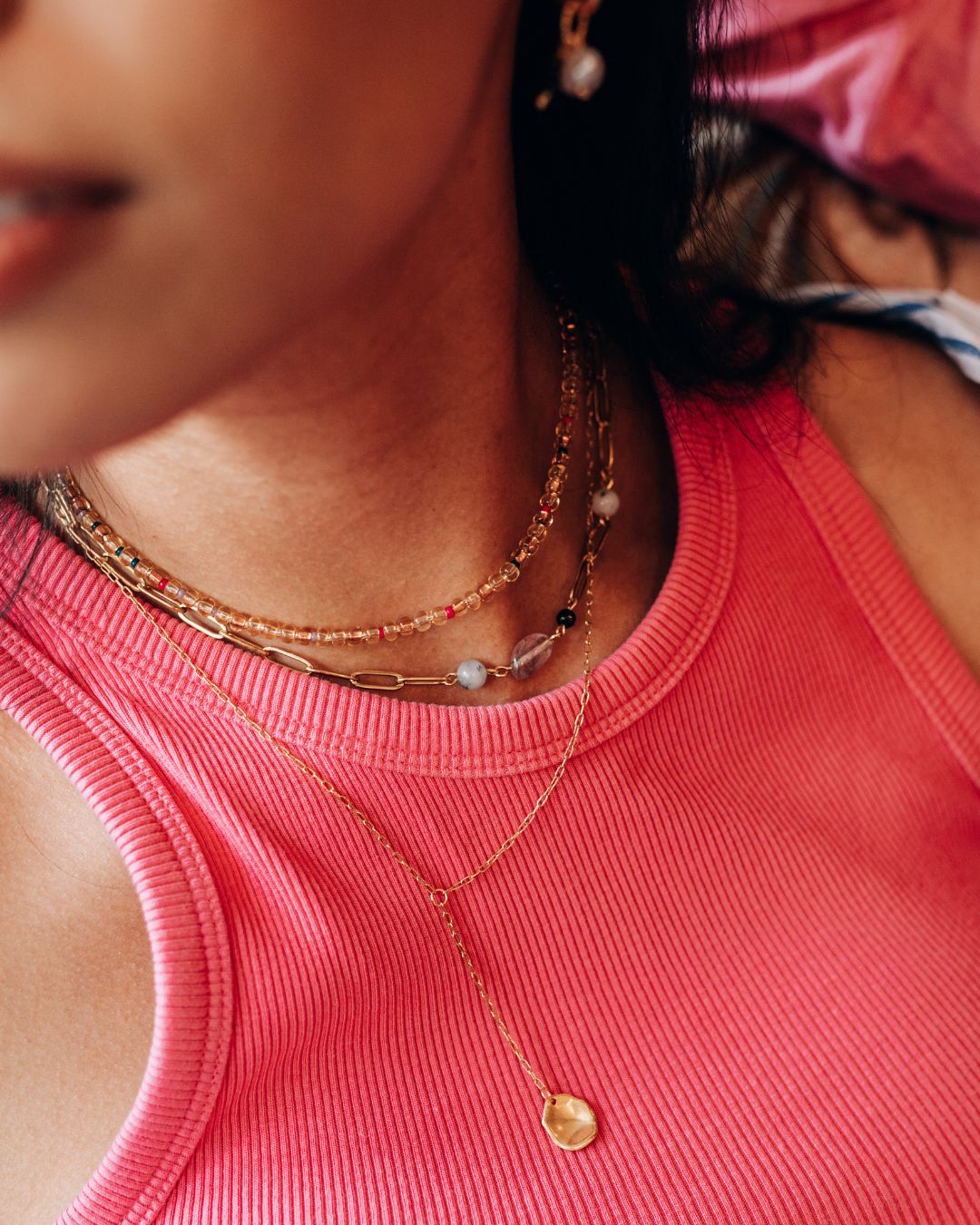 Multi-Layered Gold Necklace with Colorful Beads