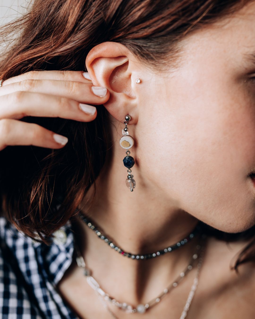 Elegant Gold Stud Earrings with Sodalite