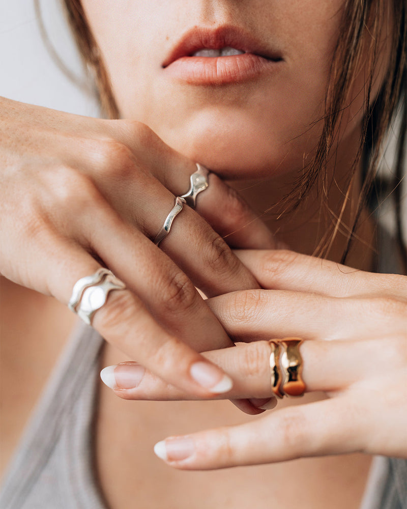 Ocean-Inspired Wavy Silver Ring